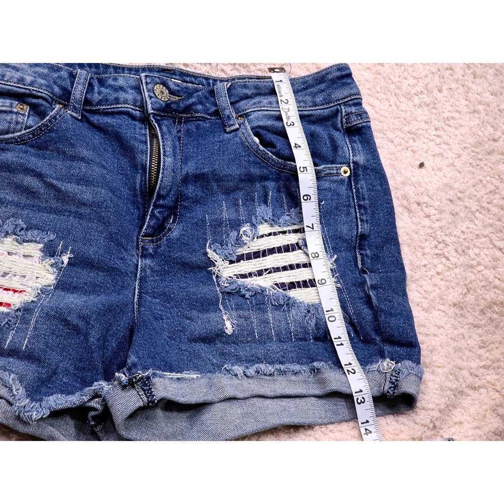 Est 1946 Denim Blue Distressed High Rise Jean Shorts Womens Size 10 Striped Rips - Picture 3 of 8